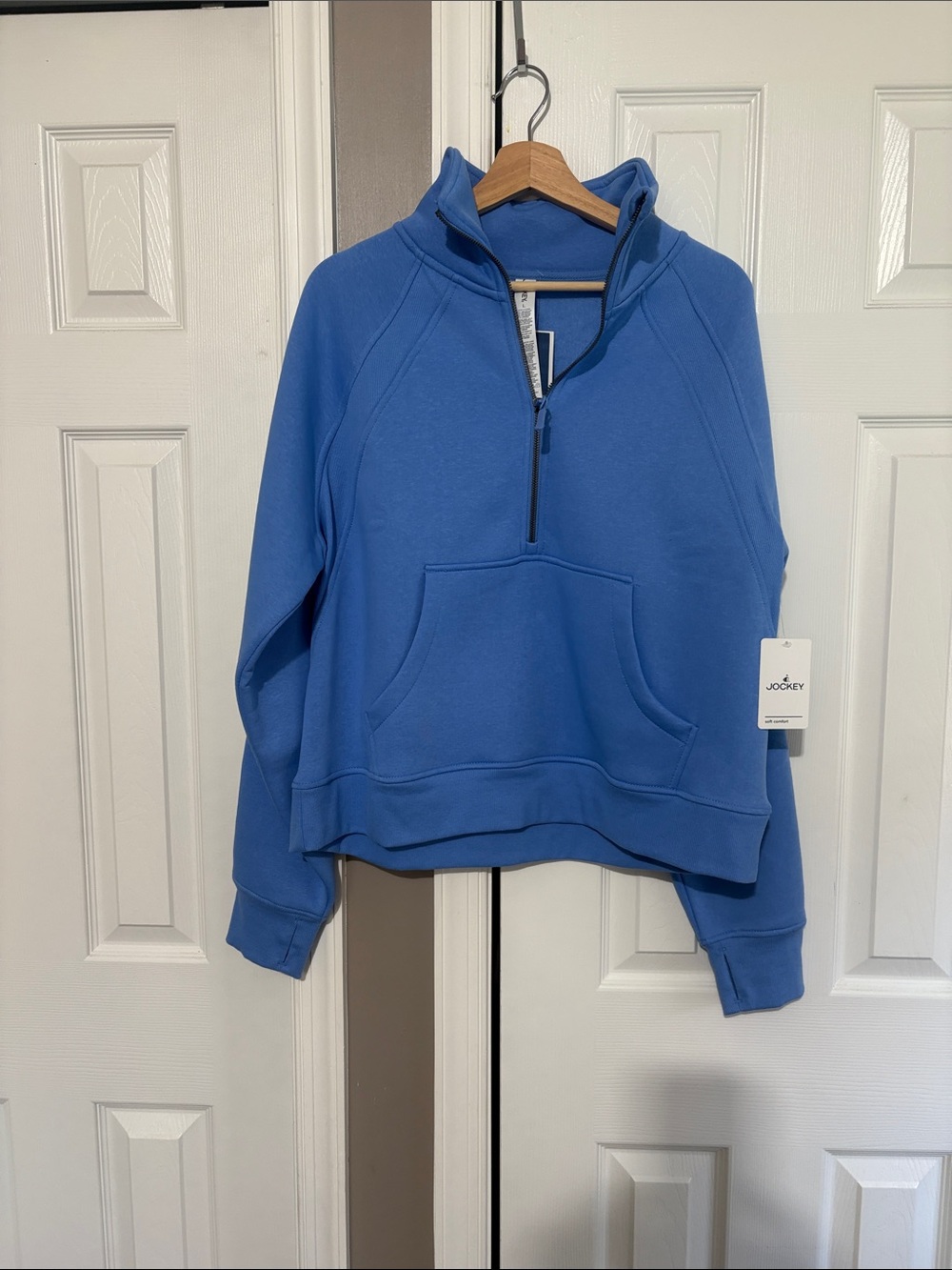 Jockey Women's Sky Blue Half-Zip Hooded Sweatshirt